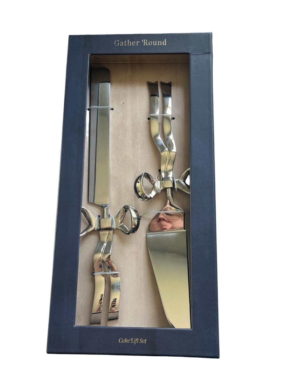 Anthropologie Benedita Stainless Steel Bow Cake Serve Set Silver Tone